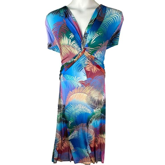 Soft Surroundings Anya Dress Ombre Palms Tropical Print Faux Wrap Plus Size 1X - Picture 1 of 10